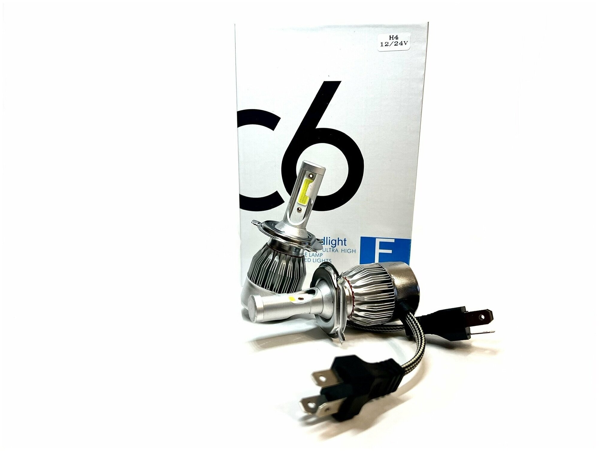 фото Лампа светодиодная H4 для авто Комплект 2шт. LED C6 (ярче ксенона) 12V 6000K 36W 3800Lm