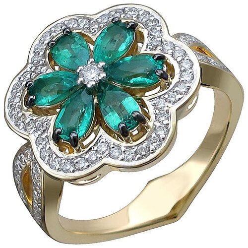 фото Эстет кольцо цветок с изумрудами и бриллиантами из жёлтого золота 01к6311017-1, размер 18