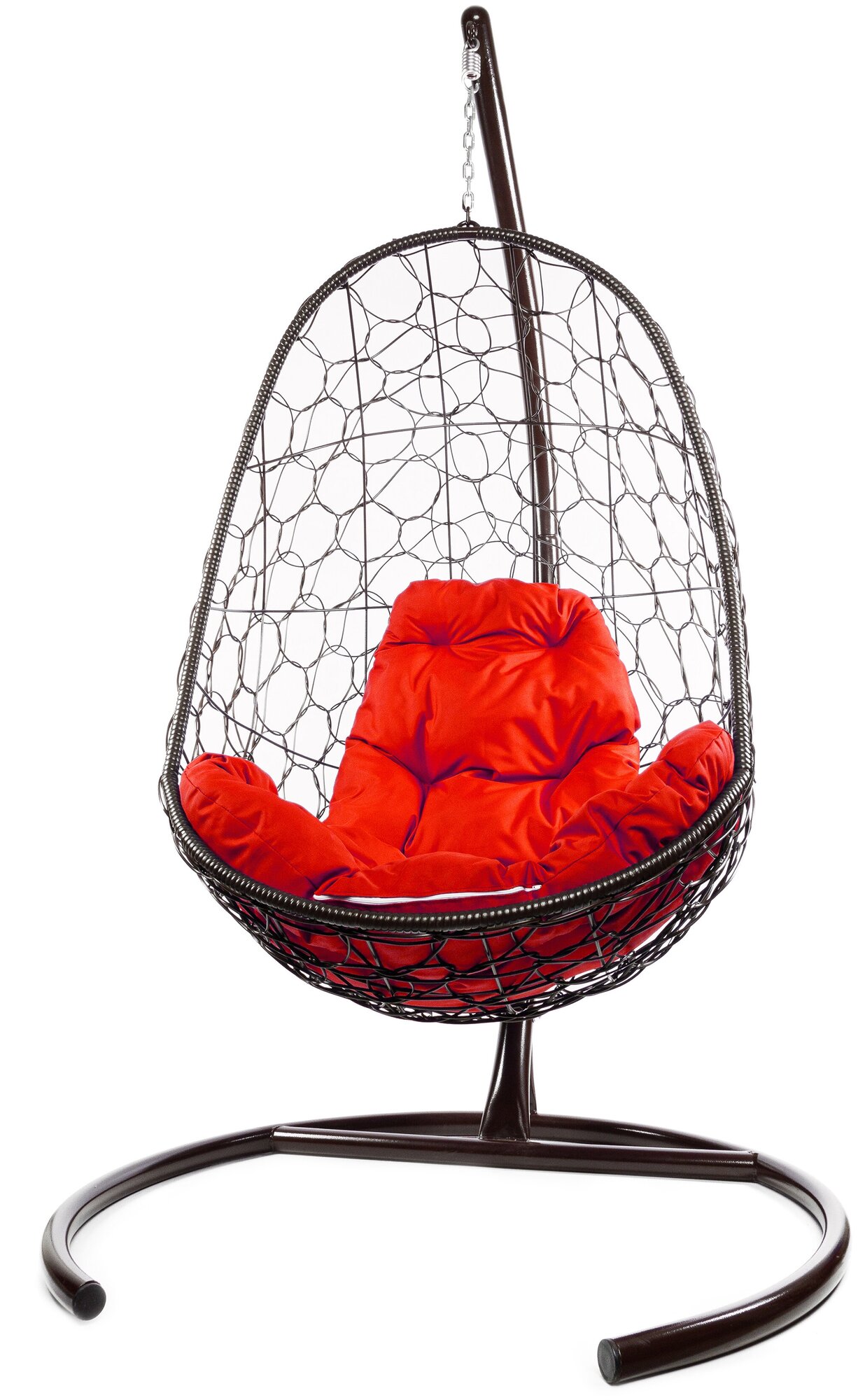 Подвесное кресло M-Group овал ротанг коричневое, красная подушка - фотография № 2