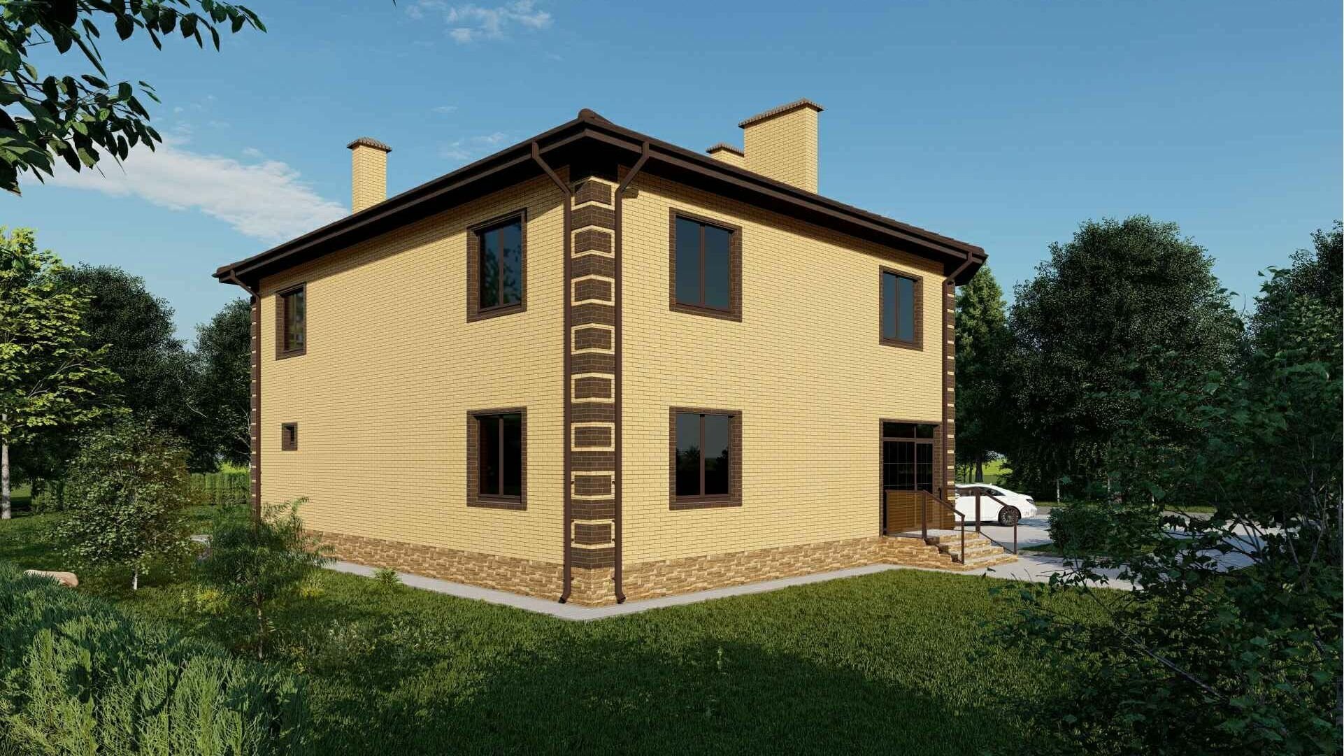Проект двухэтажного дома без гаража из керамического кирпича с облицовкой из керамического кирпича площадью 244,6 кв.м - фотография № 3