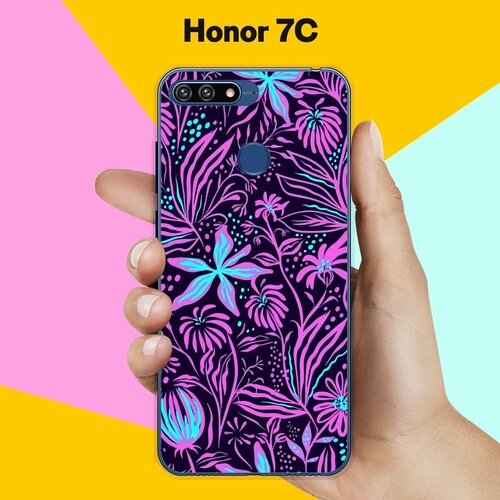 Силиконовый чехол на Honor 7C Фиолетовые цветы / для Хонор 7Ц силиконовый чехол цветы фиолетовые на honor 7c