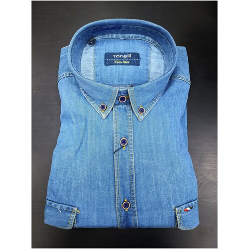 фото Рубашка tonelli, размер 3xl(64), голубой