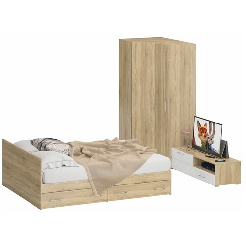 Мебель для спальни Стандарт № 4 Стандарт с кроватью 1600 с ящиками, цвет дуб сонома, спальное место 1600х2000 мм., без матраса, основание есть
