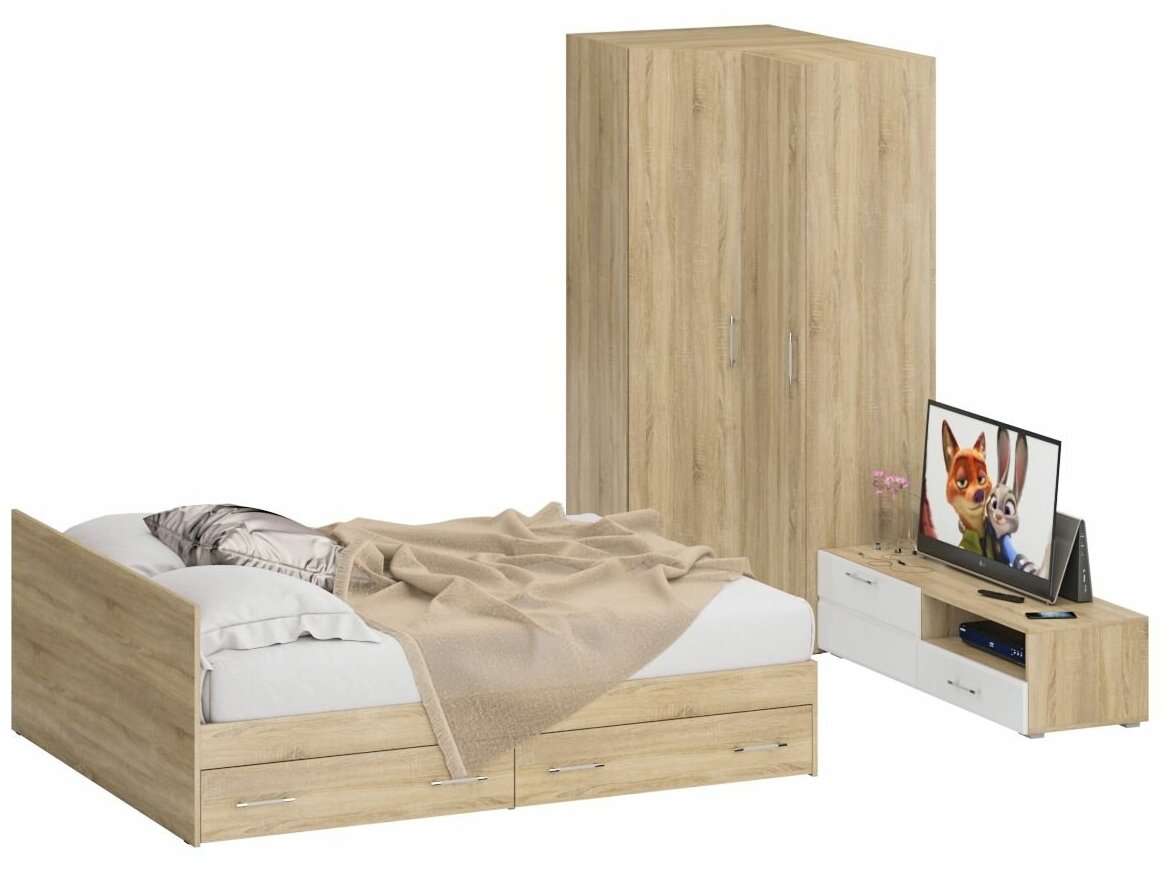 Мебель для спальни Стандарт № 4 Стандарт с кроватью 1600 с ящиками, цвет дуб сонома, спальное место 1600х2000 мм, без матраса, основание есть