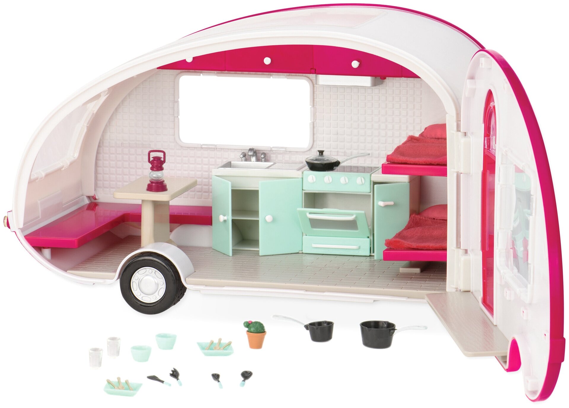 Транспорт для кукол Lori Кемпер на колесах, белый с розовым (LO37011Z) - фото №1