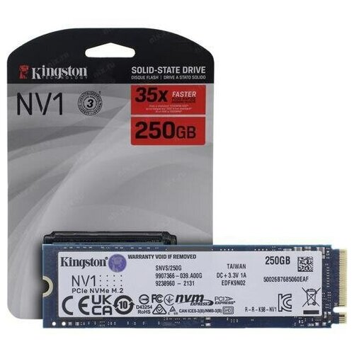 SSD M.2 Kingston 250Gb NV1 Series (PCI-E 3.0 x4, up to 2100/1100Mbs, NVMe, 60TBW, 22х80mm)