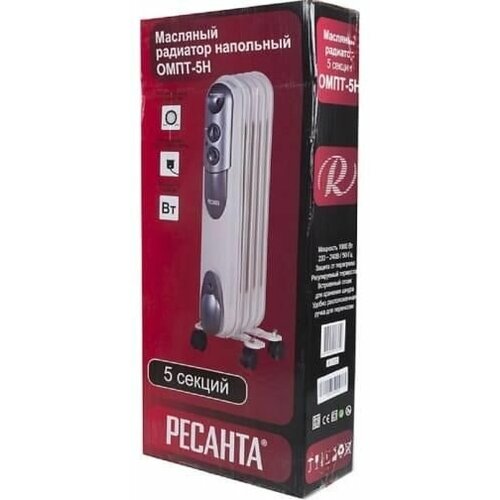 Радиатор масляный 5 секц 1000Вт ОМПТ- 5Н Ресанта 6732 466300₽