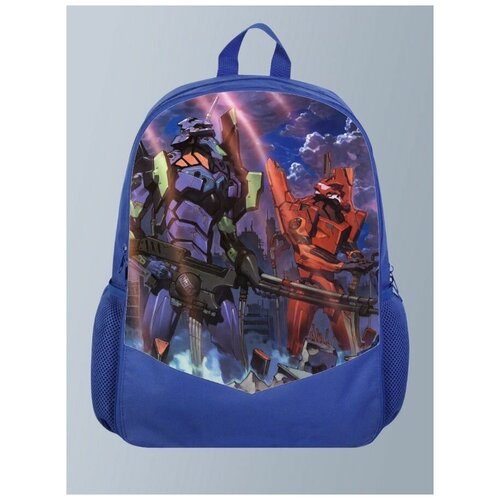 фото Голубой рюкзак с принтом аниме евангелион evangelion, меха, синдзи, аска, мисато, аянами рей - 39 brutbag