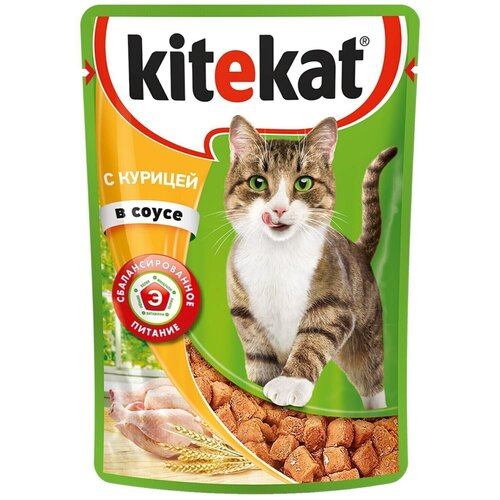 KITEKAT Корм консервированный для кошек c сочными кусочками курицы в соусе, 85 г - 60 шт