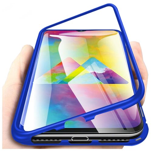 фото Чехол-бампер mypads для oppo reno 3 pro 5g магнитный из закаленного стекла и металла с двухсторонней прозрачной крышкой металлический защитный противоударный синий