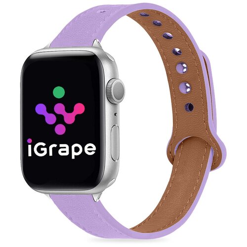 ремешок из натуральной кожи для apple watch 42 44 45 мм igrape коричневый Кожаный ремешок pin and tuck для Apple Watch 42/44/45 мм, iGrape (Фиолетовый)