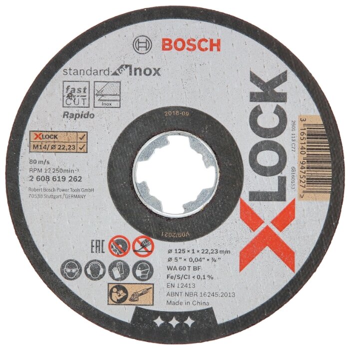 Диск отрезной 125x1x22.23 BOSCH Standard for Inox X-lock 2608619262 — цены на Яндекс.Маркете