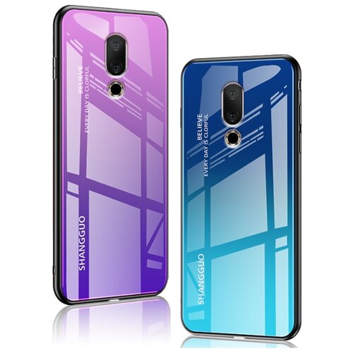 фото Чехол-бампер mypads для meizu 16x / meizu 16 стеклянный из закаленного стекла с эффектом градиент зеркальный блестящий переливающийся фиолетовый