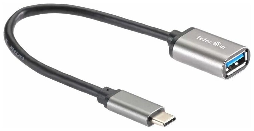 Кабель Vcom Кабель-адаптер Type-Cm --> USB 3.0 Af, OTG, 1,5A, 5,0Gbps, Alum grey 0,2m Telecom (TC409M)
