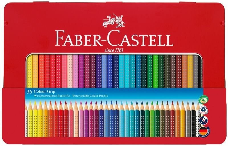 Карандаши цветные Faber-Castell "Grip", 36цв, трехгран, заточен, метал. упак.