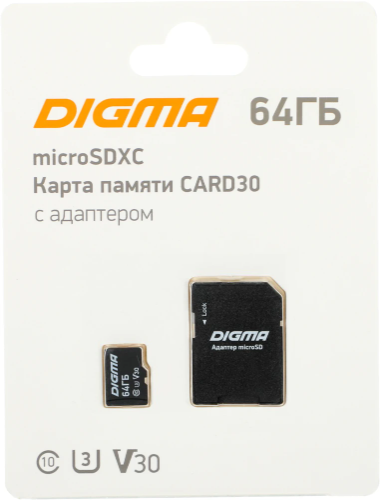 Карта памяти Digma microSDXC 64Gb Class10 CARD30 + adapter