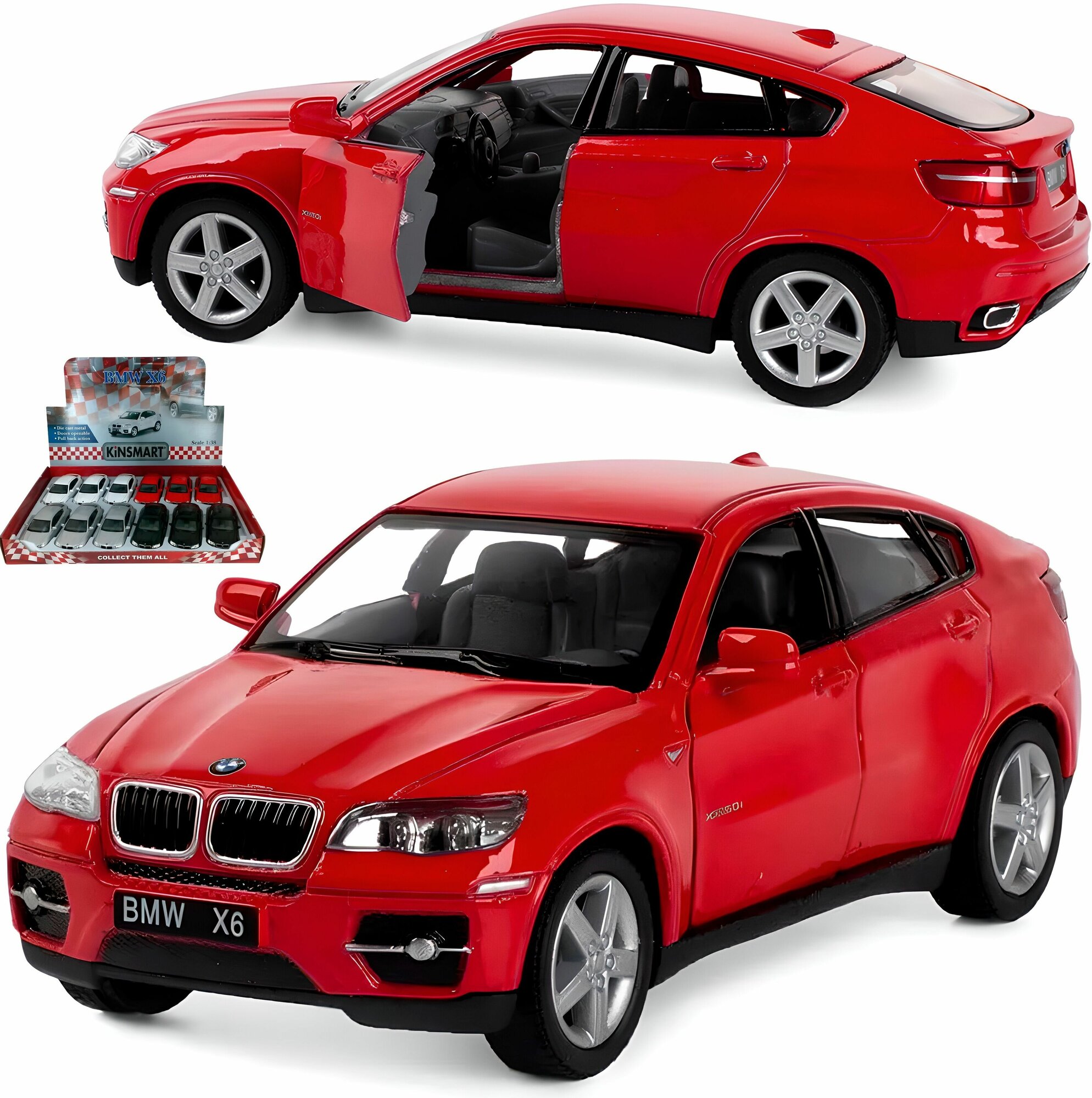 Машинка игрушка детская 1:38 BMW X6 (БМВ) 12,5 см, металлическая, инерционная / Красный