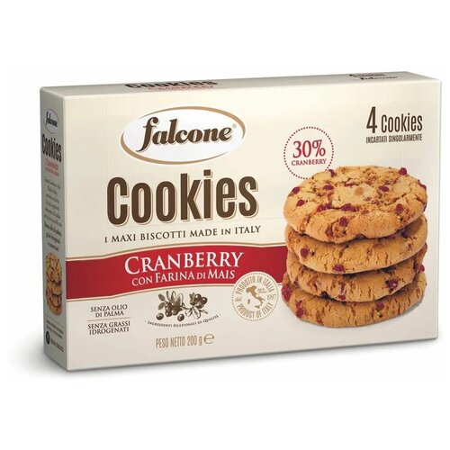 Печенье сахарное Falcone Cookies Cranberry с клюквой и кукурузной мукой, 200 г