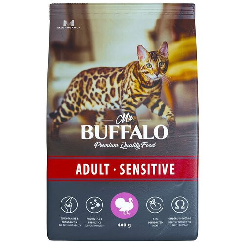 Mr. BUFFALO ADULT SENSITIVE, сухой корм для взрослых кошек, индейка, 400 гр.