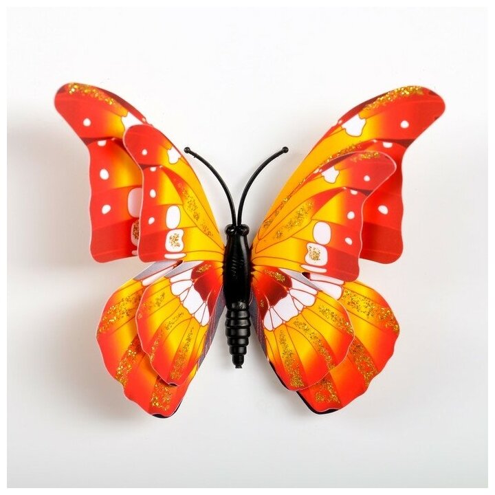 Магнит пластик "Бабочка золотые блики" двойные крылышки 9,5х7 см - фотография № 3