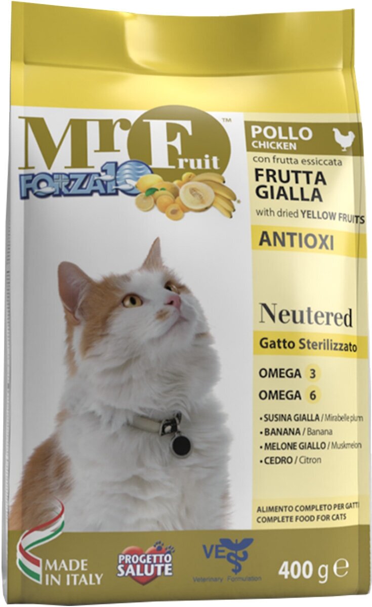 Сухой корм для стерилизованных кошек Forza10 Mr. Fruit, с курицей и экстрактами жёлтых фруктов 400 г - фотография № 4