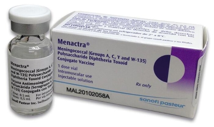 Менактра (вакцина менингококковая полисахаридная (серогрупп A, C, Y и W-135], конъюгированная с дифтерийным анатоксином) р-р для в/м введ. 5 мл/доза фл. 0,5 мл №1