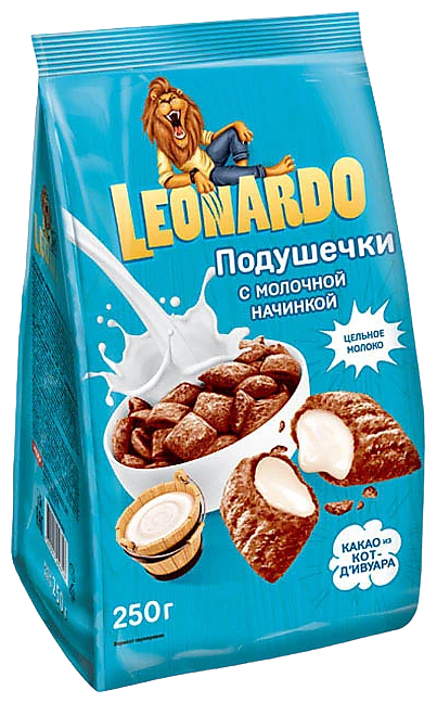 Подушечки KDV Leonardo с молочной начинкой + шоколадно-ореховой начинкой, 2 шт по 250 грамм - фотография № 3