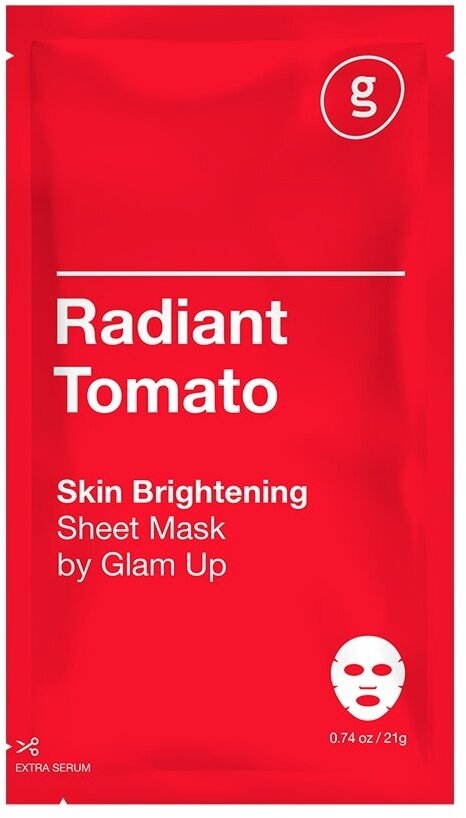 Glam Up Маска Sheet Mask Тканевая с Экстрактом Томата Сияющая, 21г