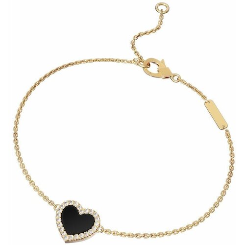 фото Браслет "сердце" с ониксом и бриллиантами из желтого золота 585 пробы flymi