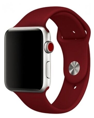 Ремешок силиконовый для Apple Watch 42/44/45/49мм (52), бордовый, на кнопке