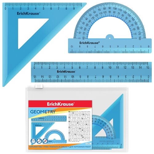 Набор геометрический малый (линейка, угольник, транспортир) ErichKrause Standard, пластиковый, в zip-пакете, голубой