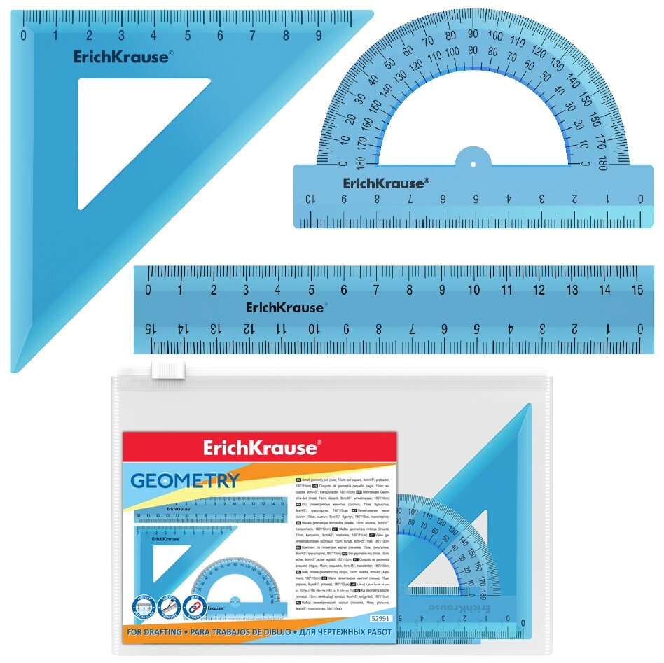 Набор геометрический Erich Krause Standard пластиковый голубой - фото №1
