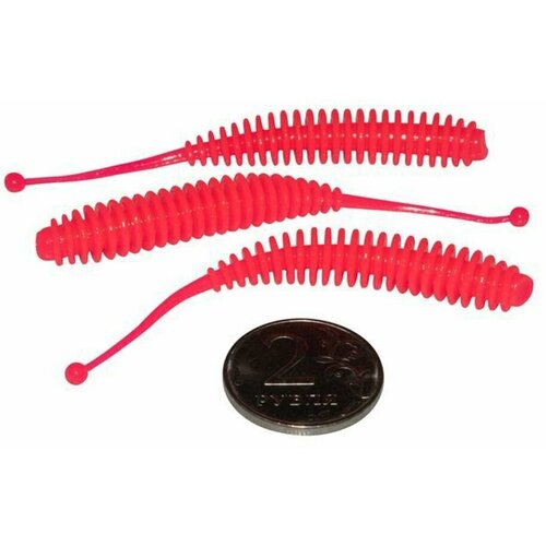 Мягкая форелевая силиконовая приманка для рыбалки TROUT EXPERT серия PUPA BALL - червь шарик (#BP7014, 70 мм, 10 шт в банке, сыр) Розовый