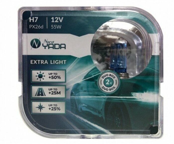 Лампа H7 12v 55w (Yada) +50% Extra Light (2шт) NORD YADA арт. 907365