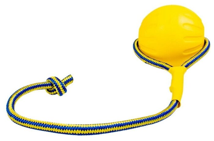 DUVO+ Игрушка для собак резиновая "Мяч на веревке", жёлтая, D5см/55см (Бельгия) - фото №1