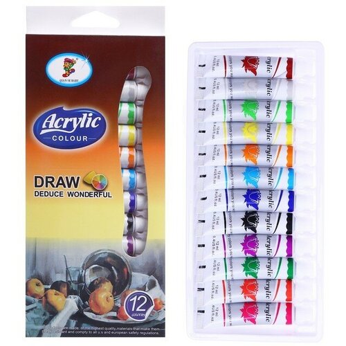 Краски акриловые 12 цветов в пластиковой тубе 12 мл в картонной коробке 917₽