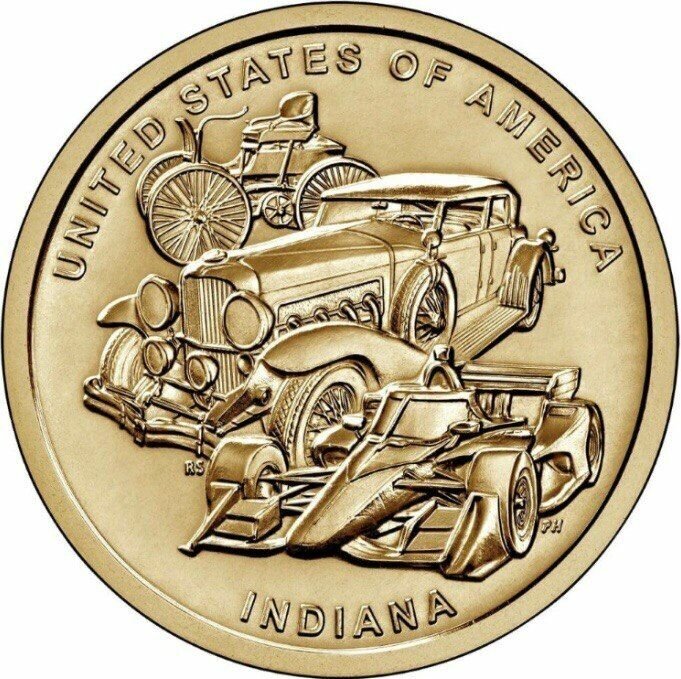 Памятная монета 1 доллар Автопромышленность. Индиана. Американские инновации. D. США, 2023 г. в. UNC