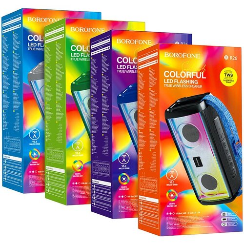 Стильная портативная колонкаBR26Bluetooth 53прочный корпусчистый звукподсветкабеспроводнаячерный 294400₽