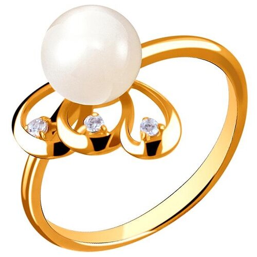 фото Эстет кольцо с жемчугом и фианитами из серебра с позолотой л8к3519614п, размер 19