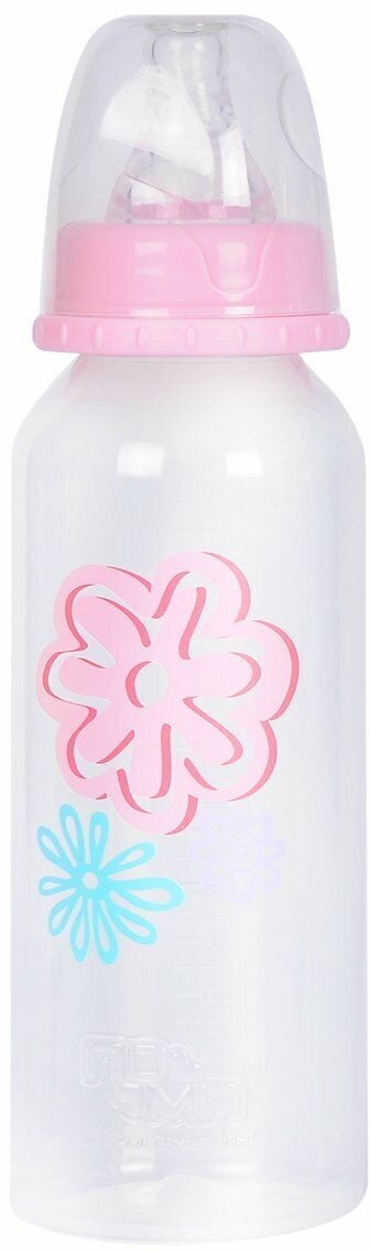 Бутылочка пома 240 мл с силиконовой соской с быстрым потоком, 6+, розовая
