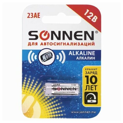 Батарейка SONNEN Alkaline, 23А (MN21), алкалиновая, для сигнализаций, 1 шт, в блистере, 451977 10pc pkcell 23a 12v battery dry alkaline battery 23a e 21 23 a23 23g a mn21 for doorbell car alarm walkman car remote control