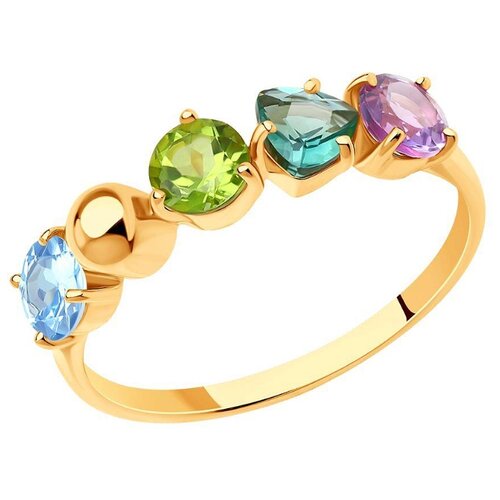 фото Sokolov кольцо с россыпью цветных камней из красного золота 715861, размер 18.5