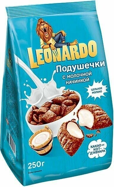 Leonardo, готовый завтрак Подушечки с молочной начинкой, 10 шт по 250 г