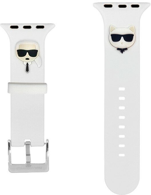 Ремешок силиконовый Lagerfeld Silicone Karl and Choupette heads для Apple Watch 38-40-41 mm белый