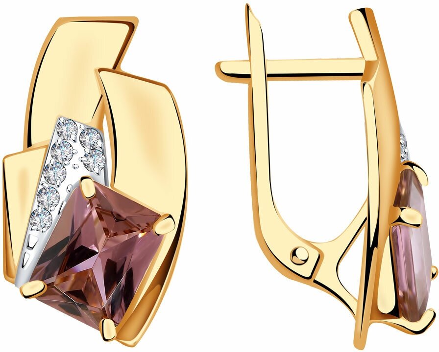 Серьги Diamant online, золото, 585 проба, родолит, фианит