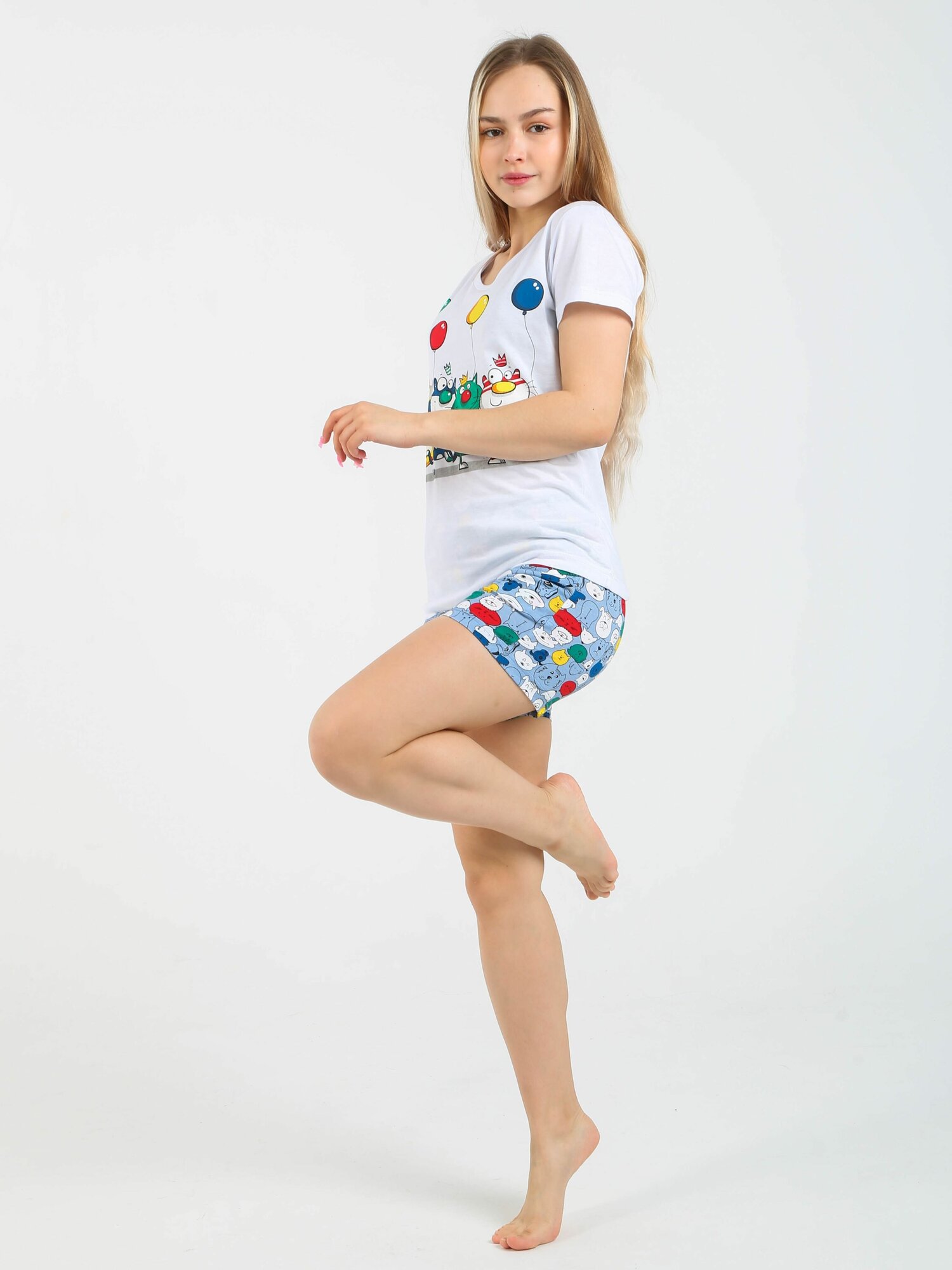пижама женская Коты с цветными шариками 50р - фотография № 5
