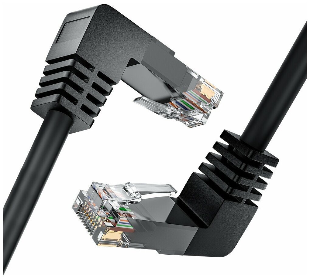 GCR Патч-корд 0.5m UTP кат.6, черный, верхний/верхний угол, литой, ethernet high speed, RJ45, T568B