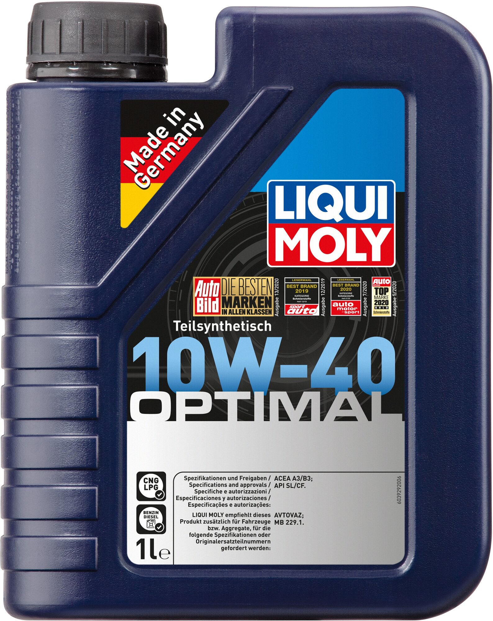 3929 LiquiMoly Полусинтетическое моторное масло Optimal 10W-40 1л