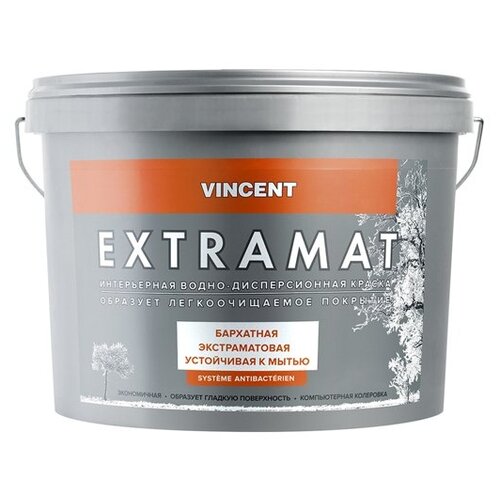 Краска моющаяся акриловая бархатная Vincent Extramat база С 2 л