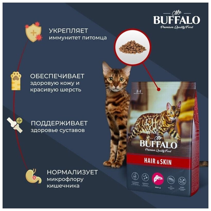 Сухой корм Mr.Buffalo ADULT HAIR&SKIN д/кошек лосось 1,8кг - фотография № 2